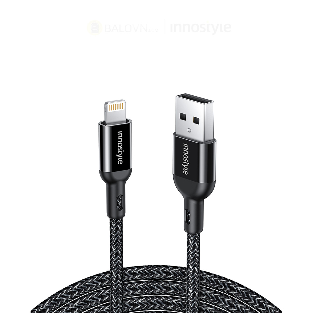 Cáp Innostyle Powerflex USB-A to Lightning MFi 1.5M 12W IAL150AL-Đen