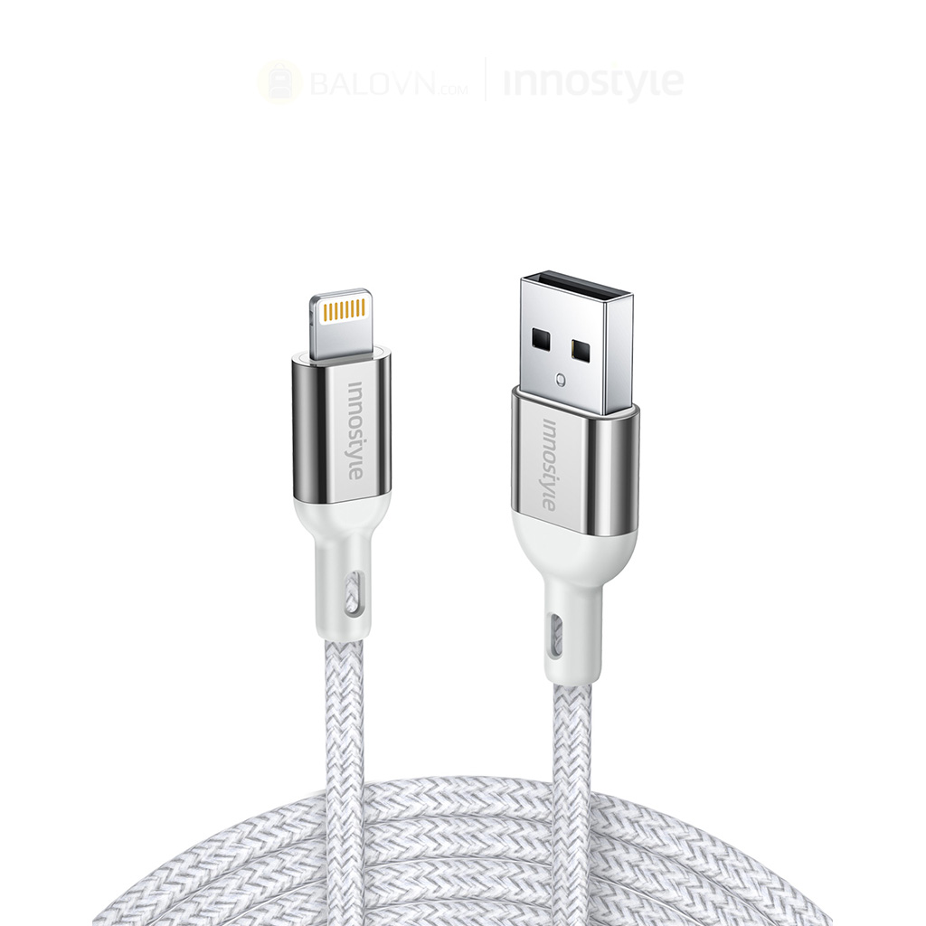 Cáp Innostyle Powerflex USB-A to Lightning MFi 1.5M 12W IAL150AL-Trắng