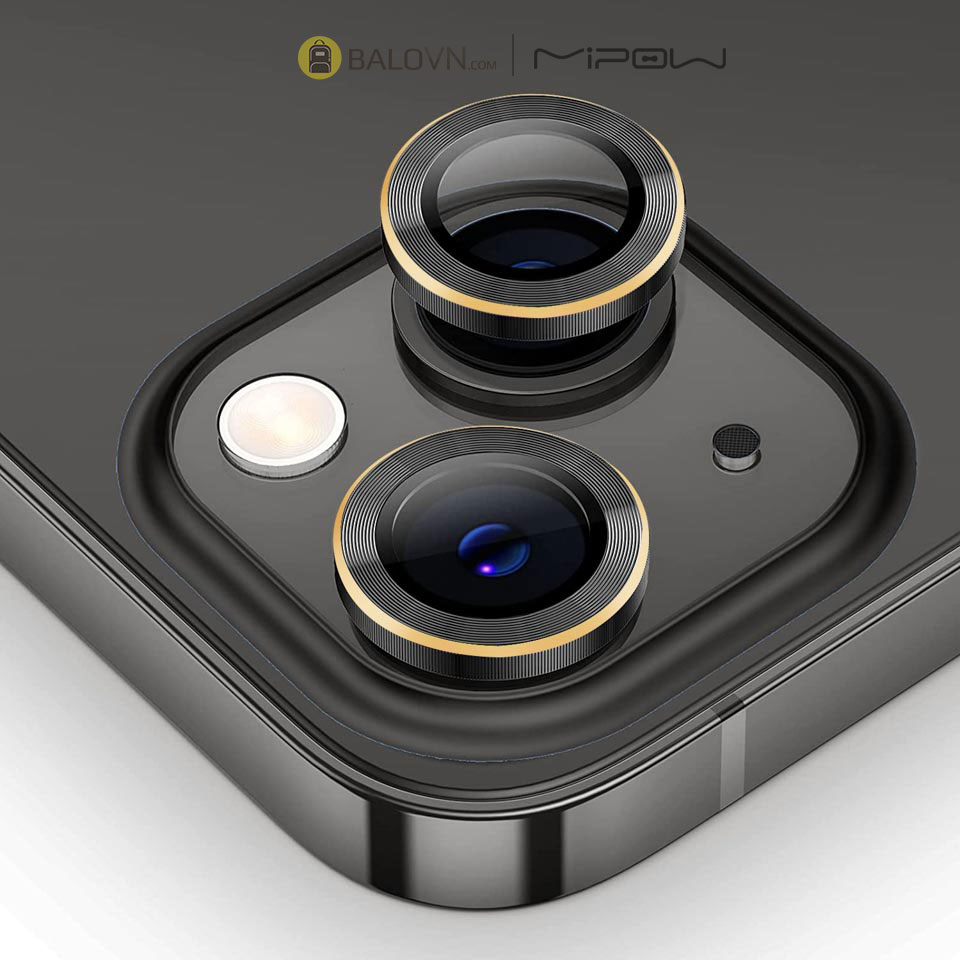 Lens Camera Cho iPhone 14 / 14 Plus Viền Gold Mipow Diamondshield Chống va đập Matallic Titanium Alloy-Black