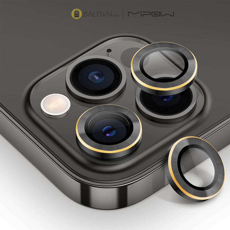 Lens Camera iPhone 14 Pro / 14 ProMax Viền Gold Mipow Diamondshield Chống va đập Matallic Titanium Alloy - Black