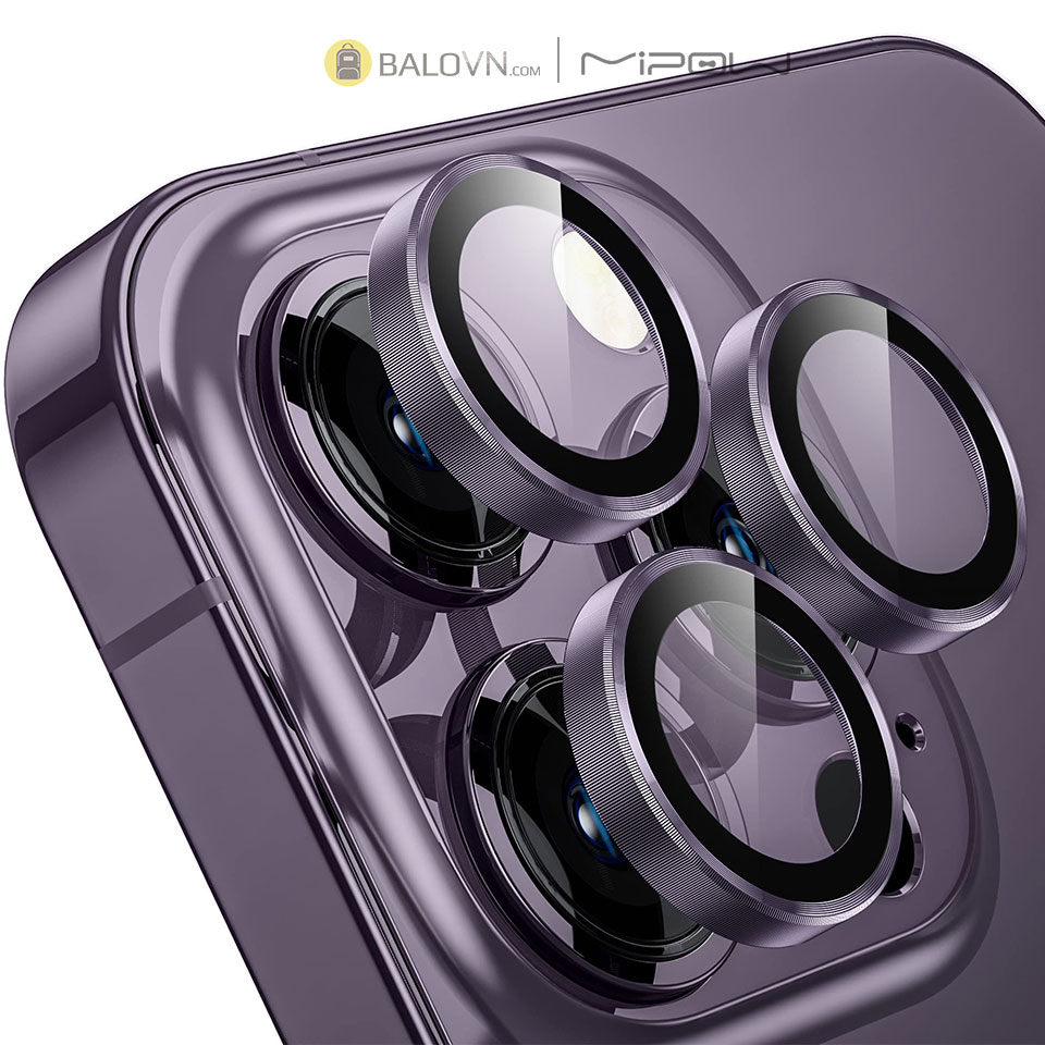 Lens Camera iPhone 14 Pro / 14 ProMax Viền Gold Mipow Diamondshield Chống va đập Matallic Titanium Alloy - Purple