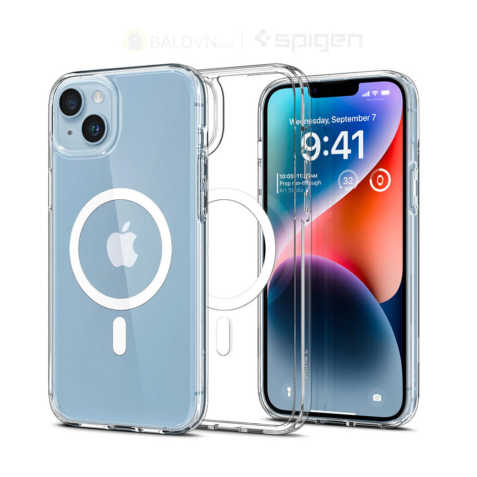 Ốp Lưng iPhone 14 Plus SPIGEN Crystal Hybrid Magfit(lưng cứng viền dẻo) White
