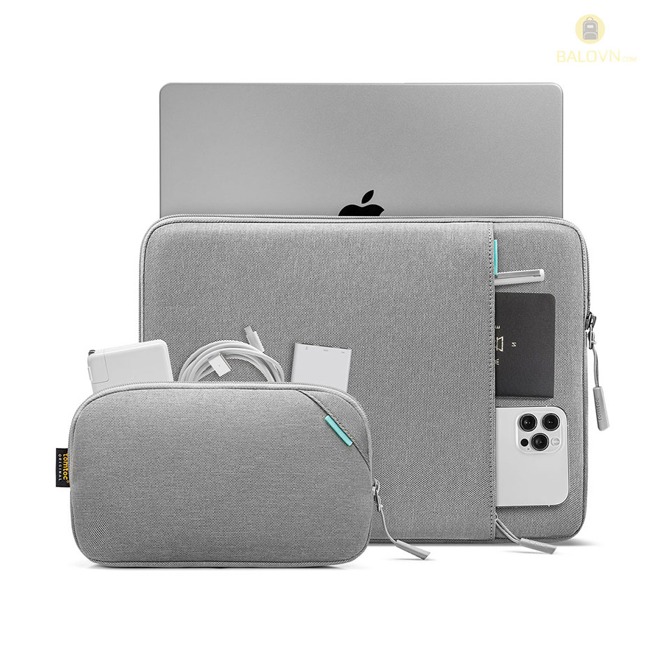 Tomtoc A13 360° Protective Kèm Túi Phụ Kiện Cho MacBook 14inch - Grey